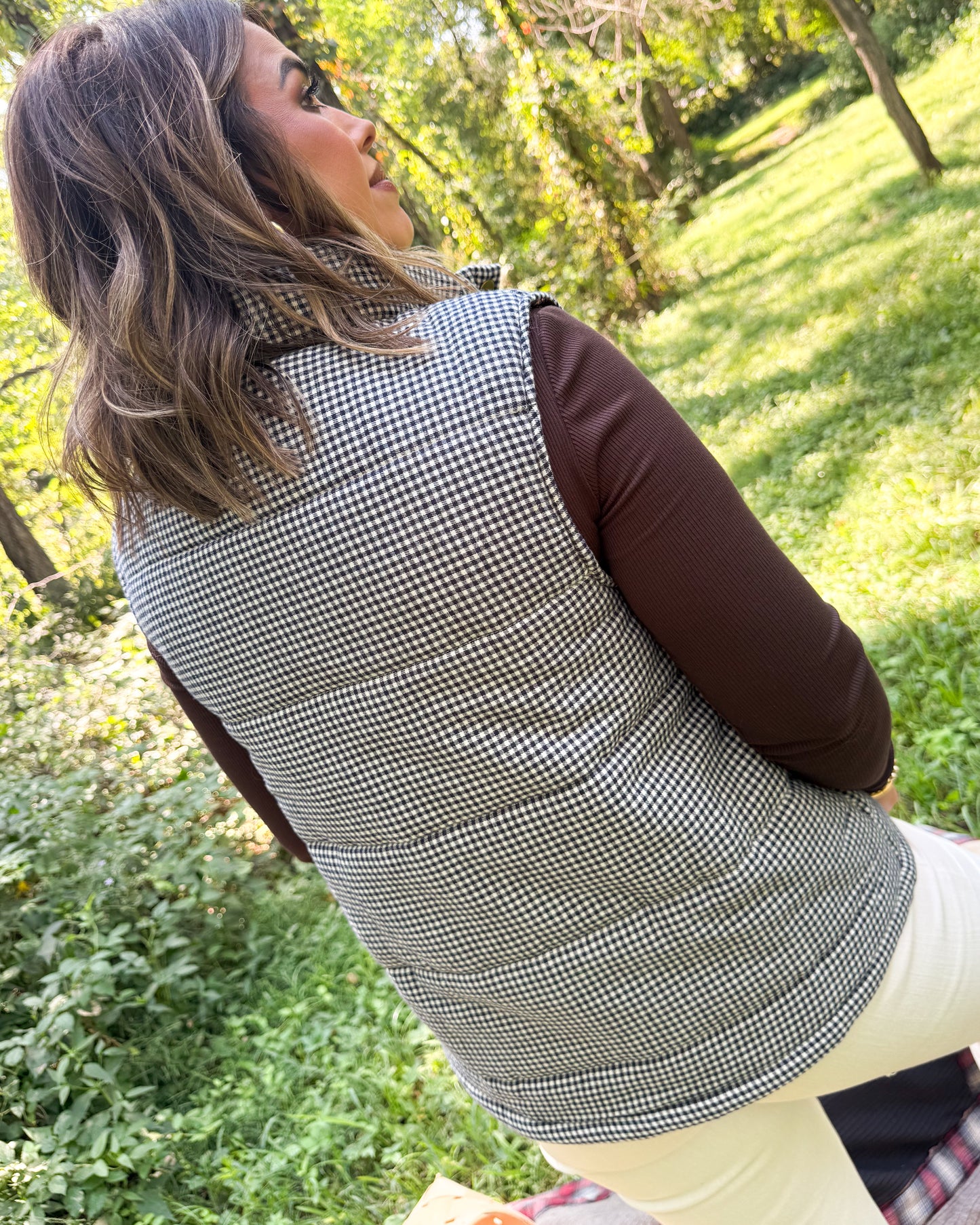 The Greenwich Gingham Floral Lined Quilted Vest