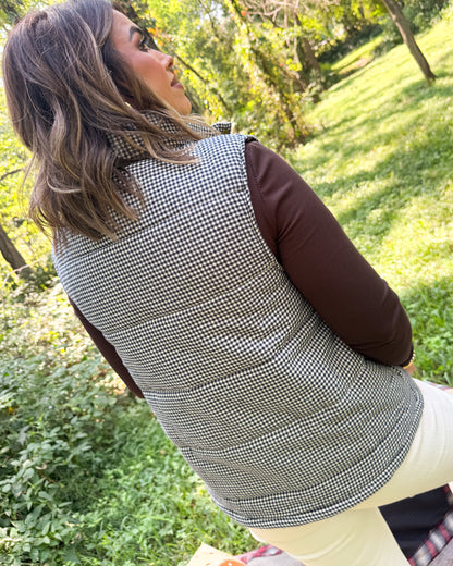 The Greenwich Gingham Floral Lined Quilted Vest