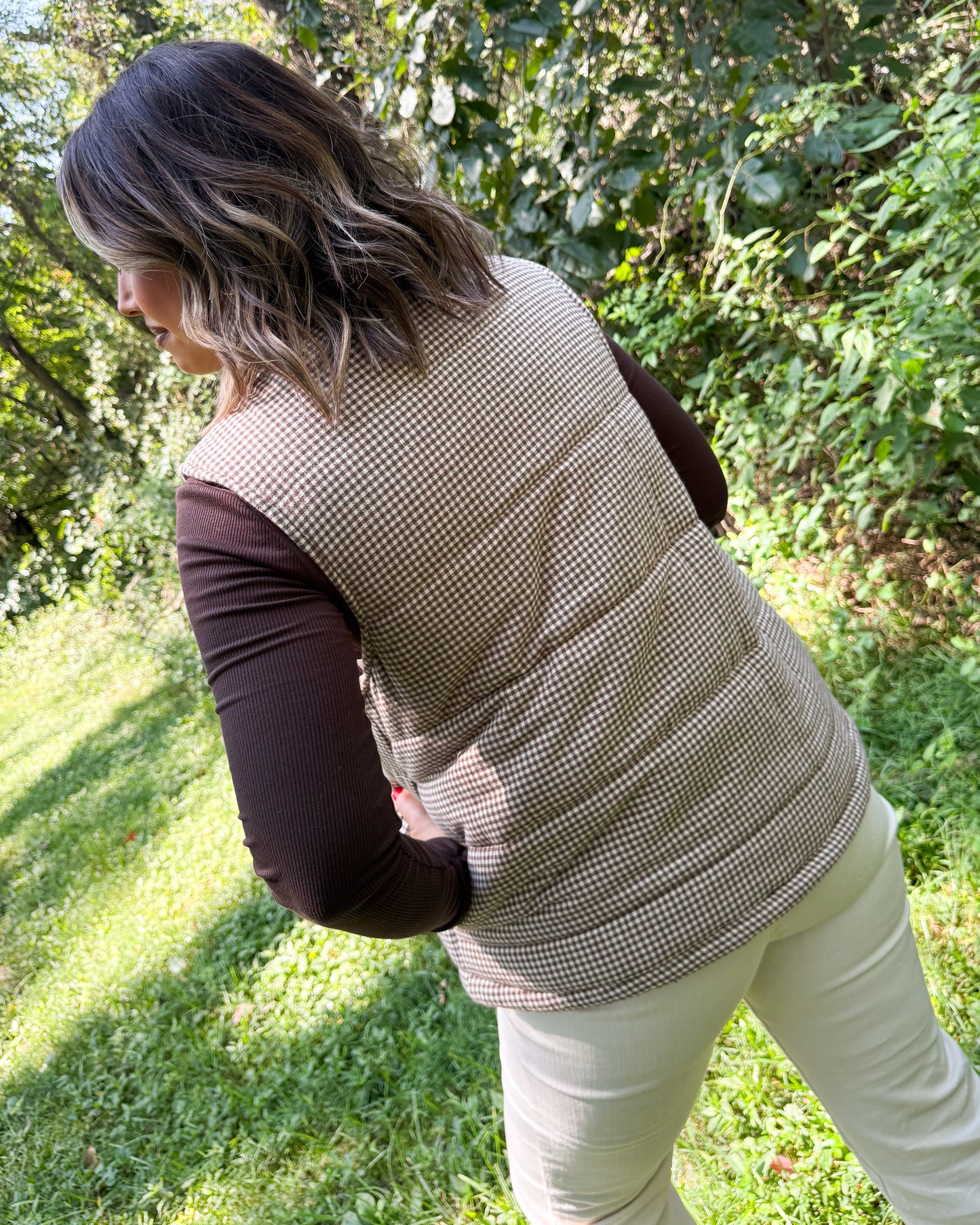 The Greenwich Gingham Floral Lined Quilted Vest