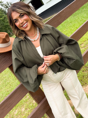 Social Hour Bubble Hem Bomber Jacket