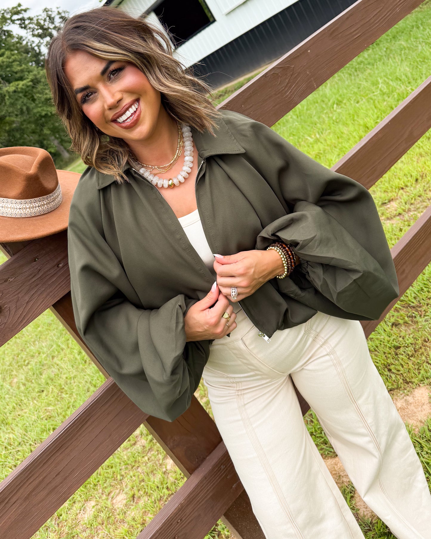 Social Hour Bubble Hem Bomber Jacket