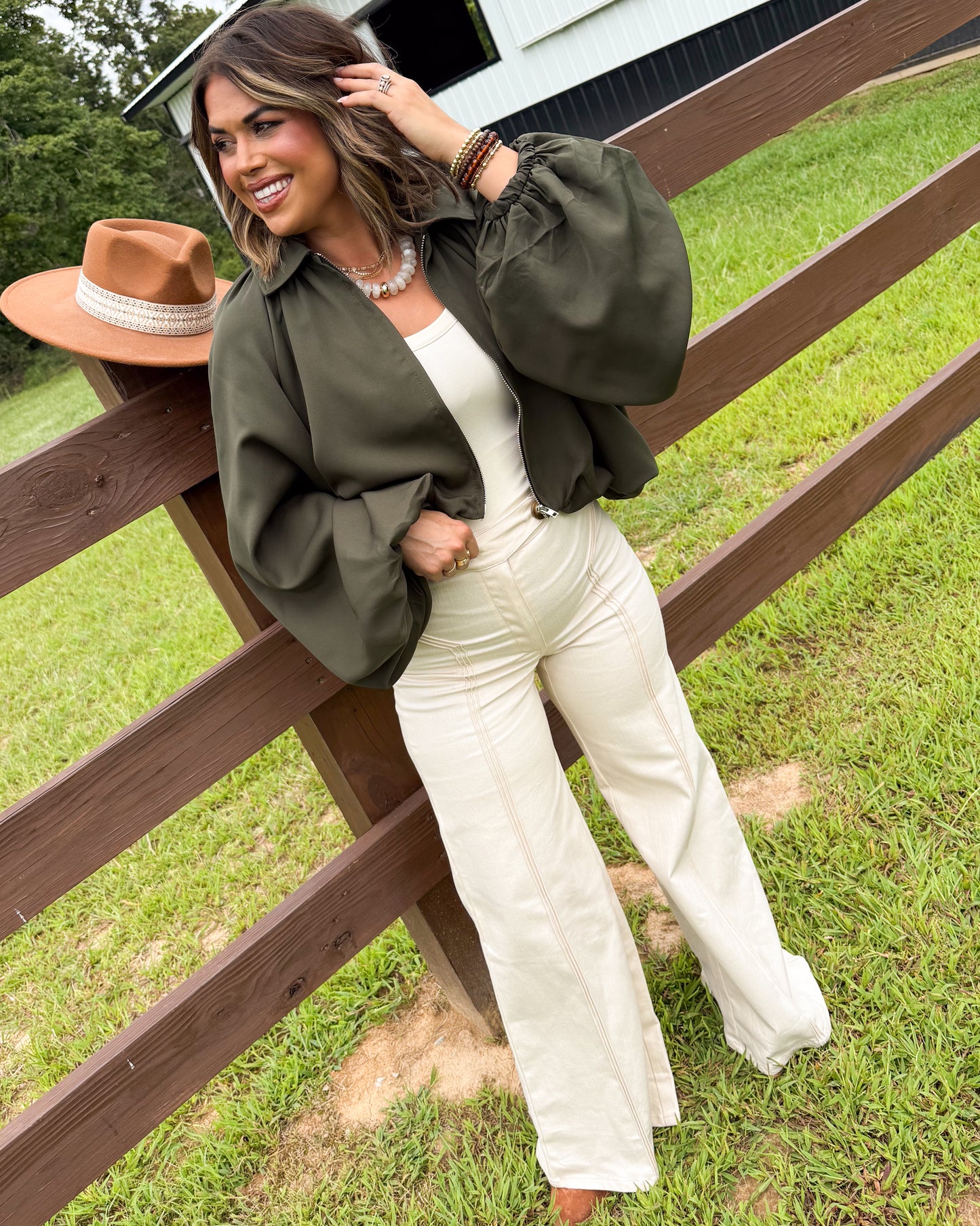 Social Hour Bubble Hem Bomber Jacket