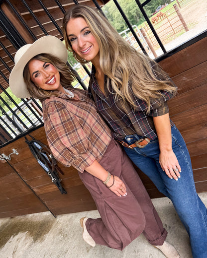 Long Story Short Plaid Puff Sleeve Shirt