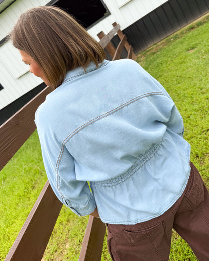 Blue Skies Chambray Drawstring Waist Shirt