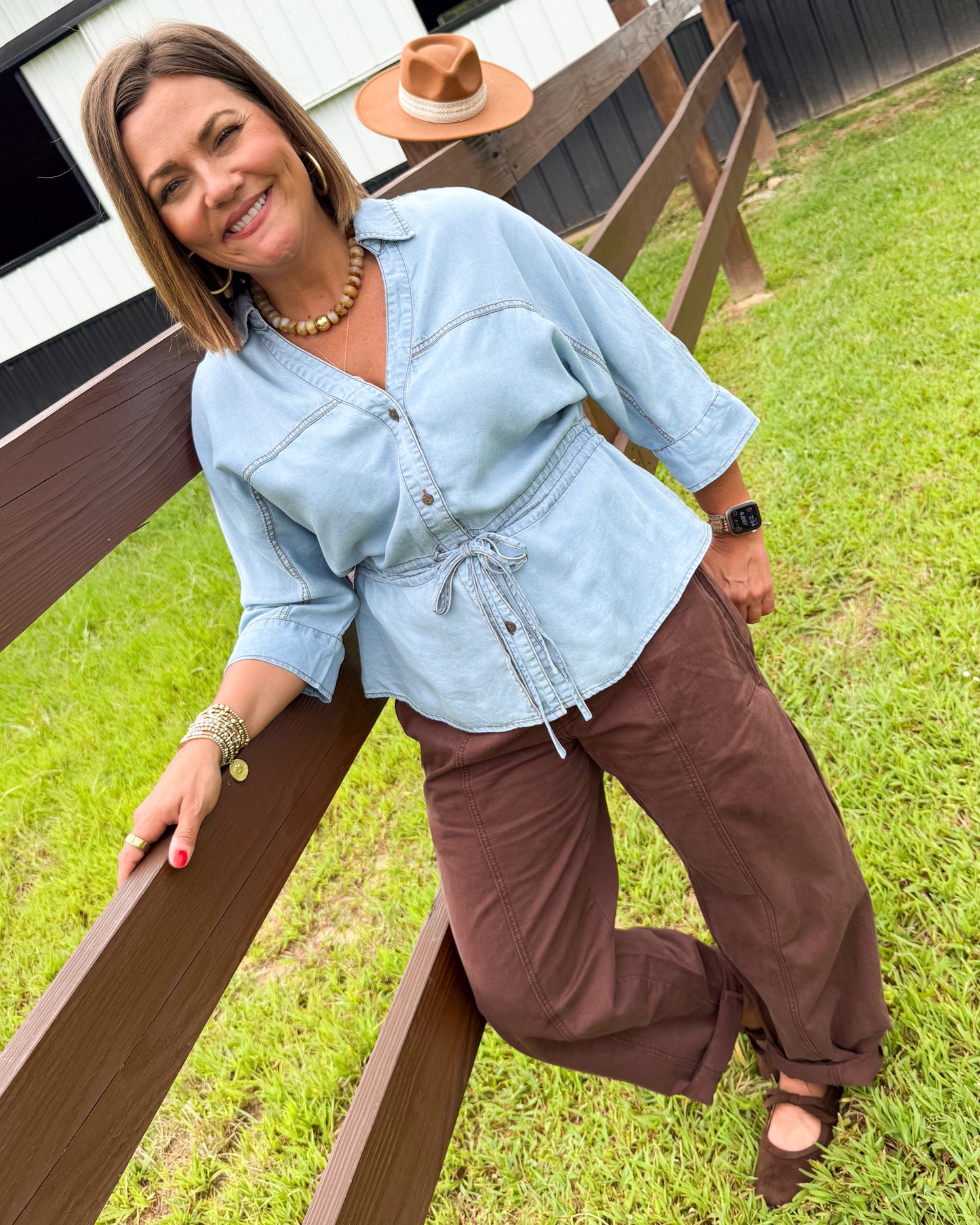 Blue Skies Chambray Drawstring Waist Shirt