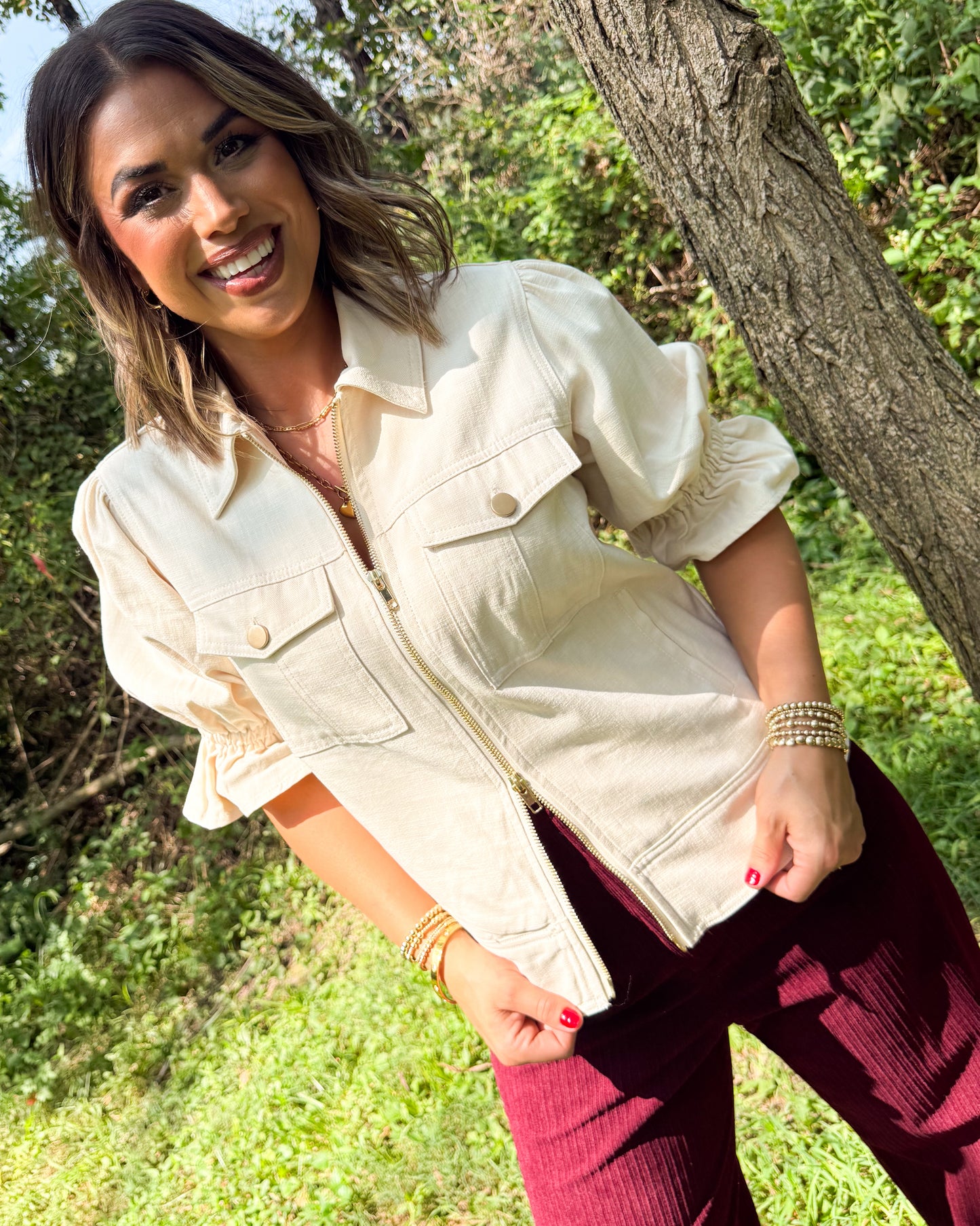 City Streets Ruffle Sleeve Zip Front Jacket