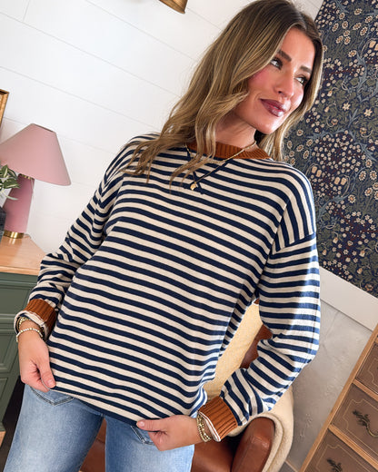 Nantucket Weekend Striped Contrast Trim Sweater
