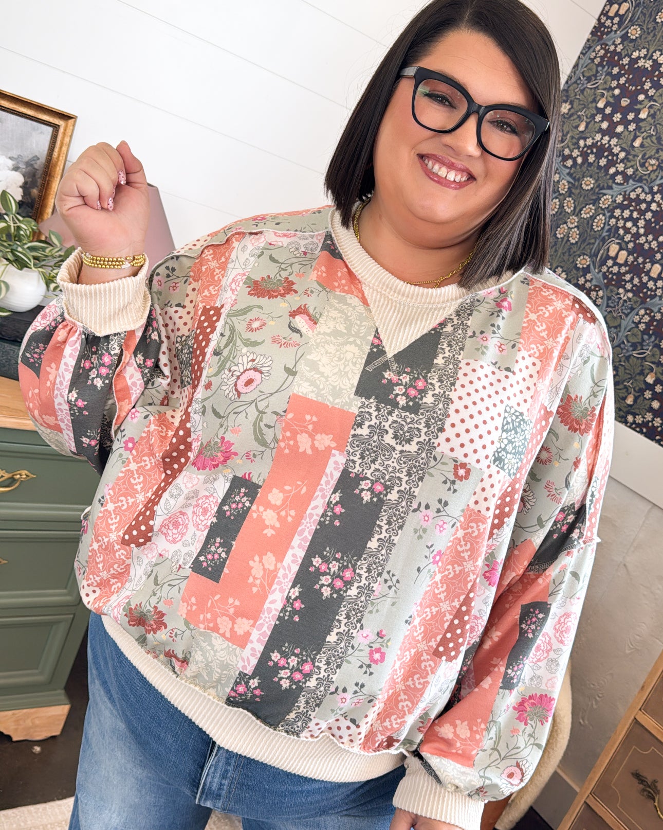 An Artful Mix Patchwork Drop Shoulder Top