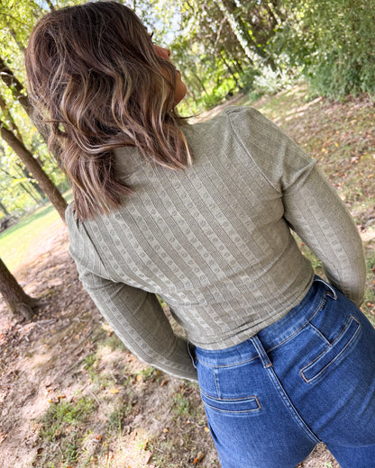 Johanna Textured Half Snap Mock Neck Top