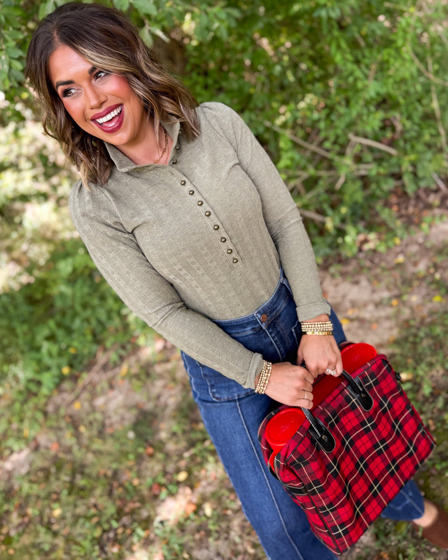 Johanna Textured Half Snap Mock Neck Top