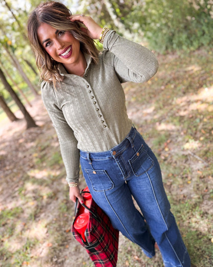 Johanna Textured Half Snap Mock Neck Top