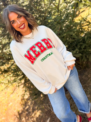 Merry Christmas Textured Knit Graphic Top