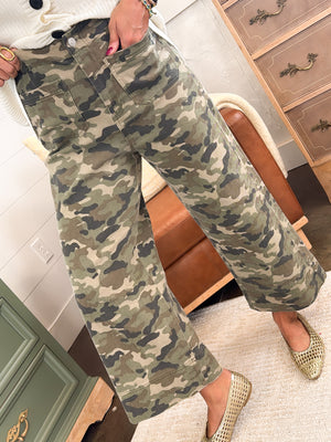 Hidden Agenda Twill Camo Wide Leg Pants