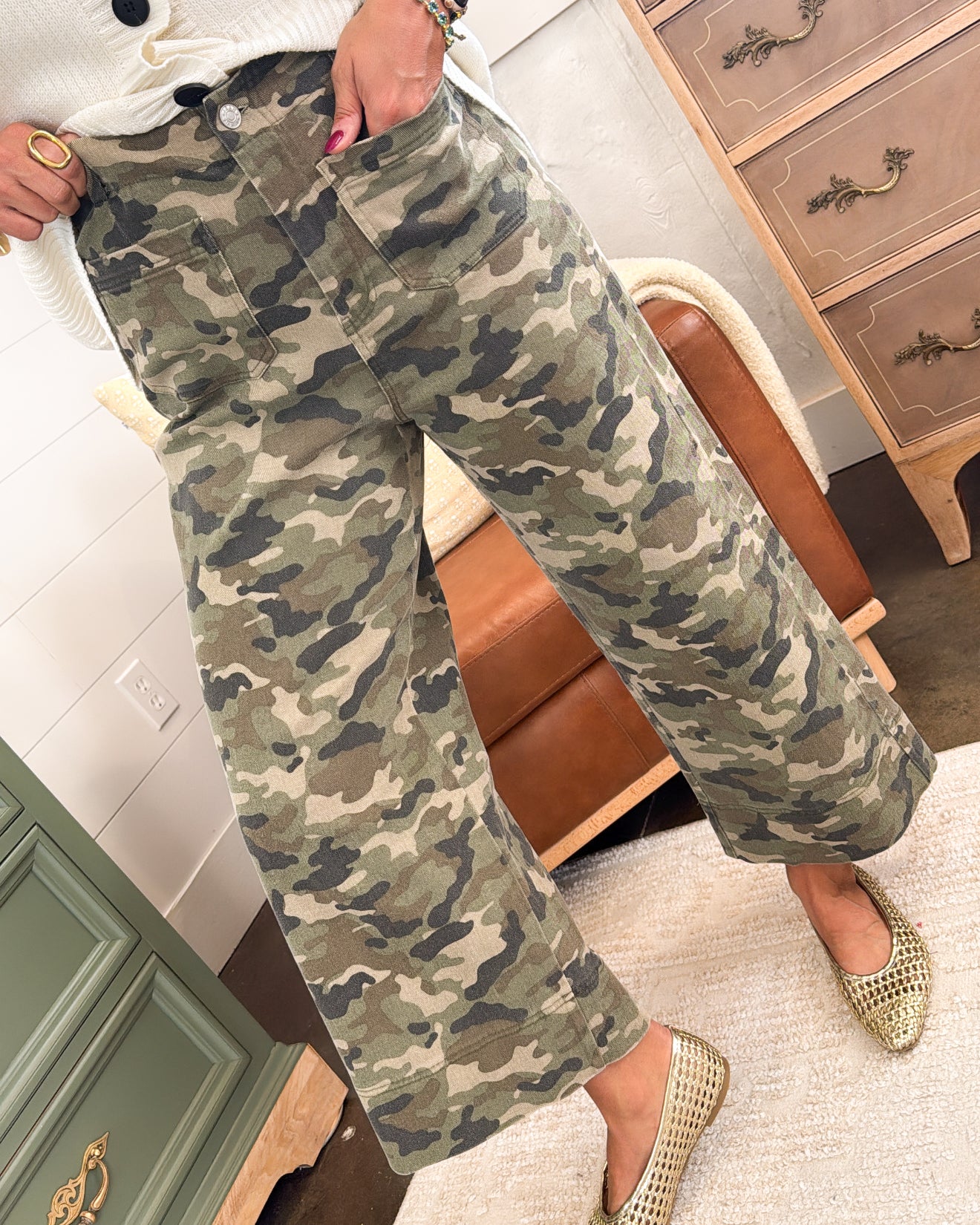 Hidden Agenda Twill Camo Wide Leg Pants