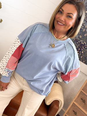Beautifully Pieced Patchwork Sleeve Pullover