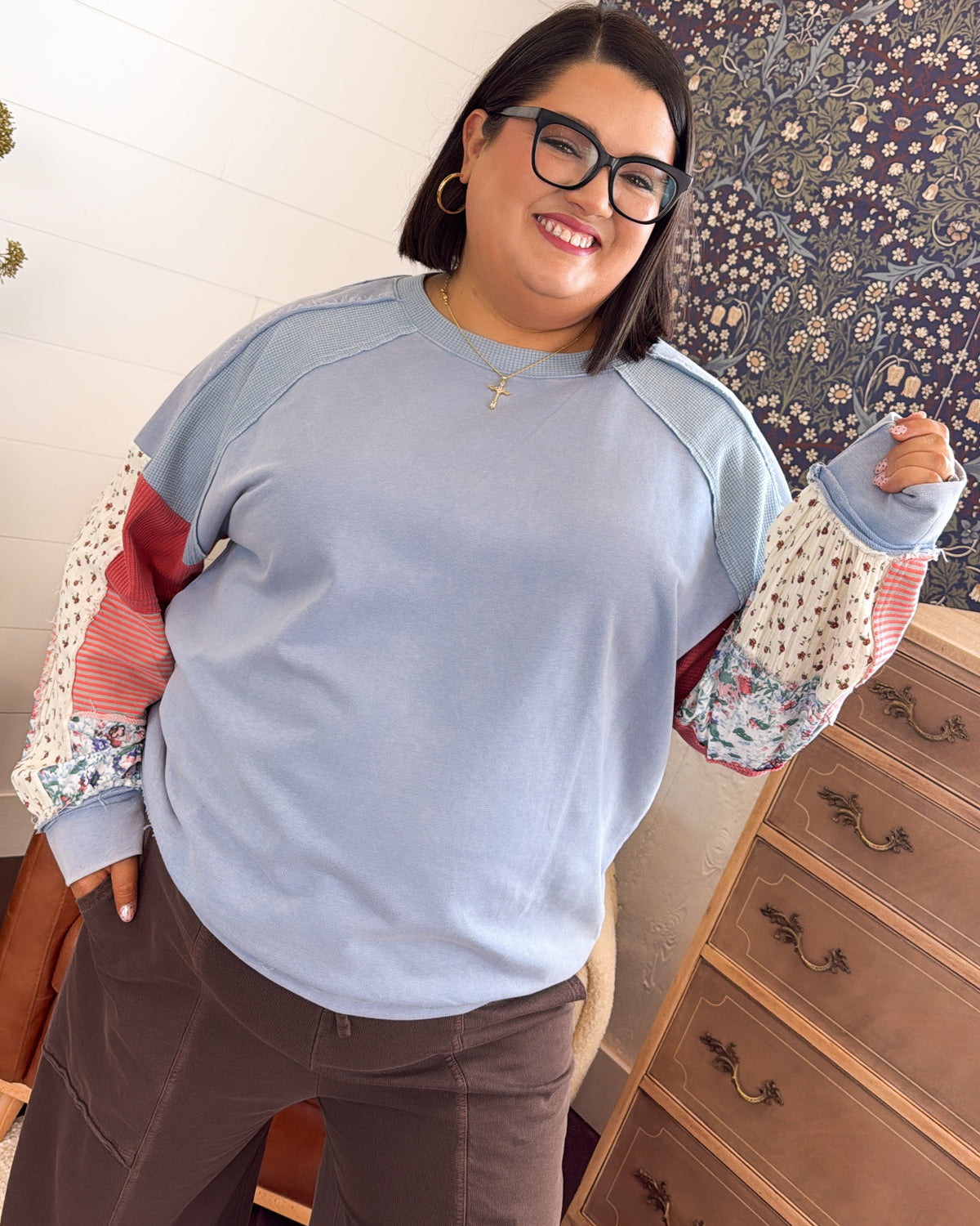 Beautifully Pieced Patchwork Sleeve Pullover