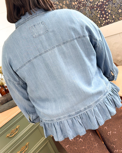 Southern Charm Chambray Ruffle Hem Shirt