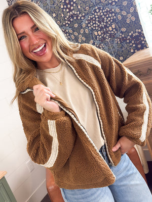 Stitch In Time Contrast Trim Sherpa Jacket