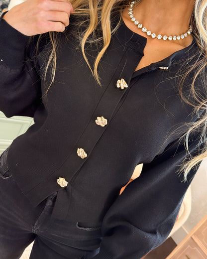 Own The Room Gold Button Sweater Cardigan