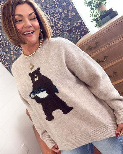 Fresh Catch Bear With Fish Knit Sweater