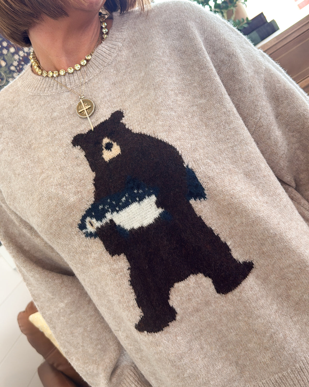 Fresh Catch Bear With Fish Knit Sweater