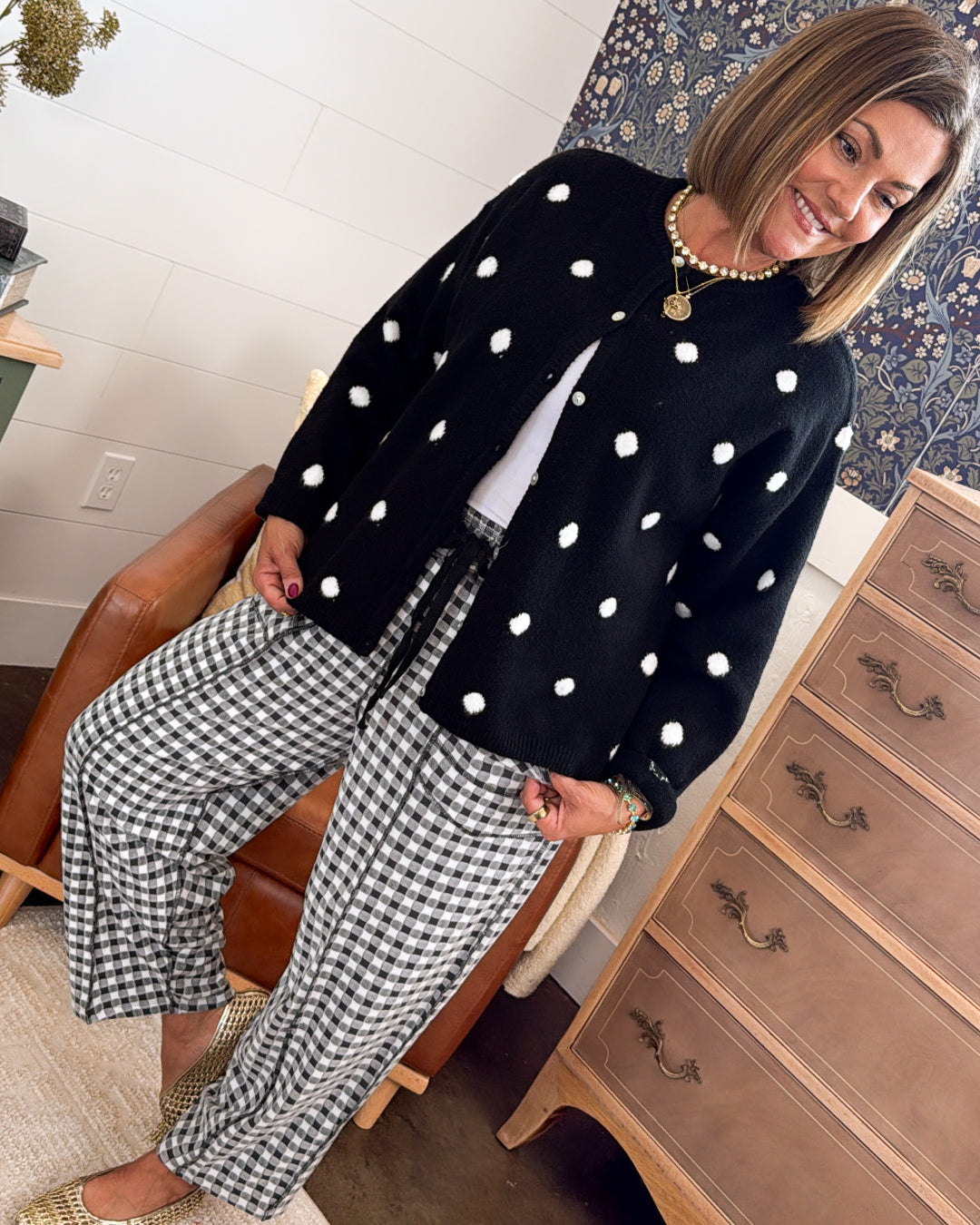City Charm Gingham Exposed Seam Barrel Pants