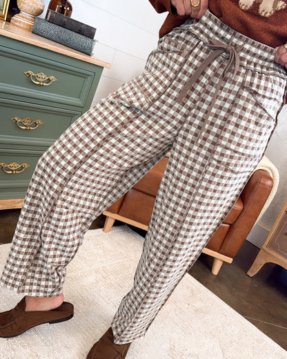 City Charm Gingham Exposed Seam Barrel Pants