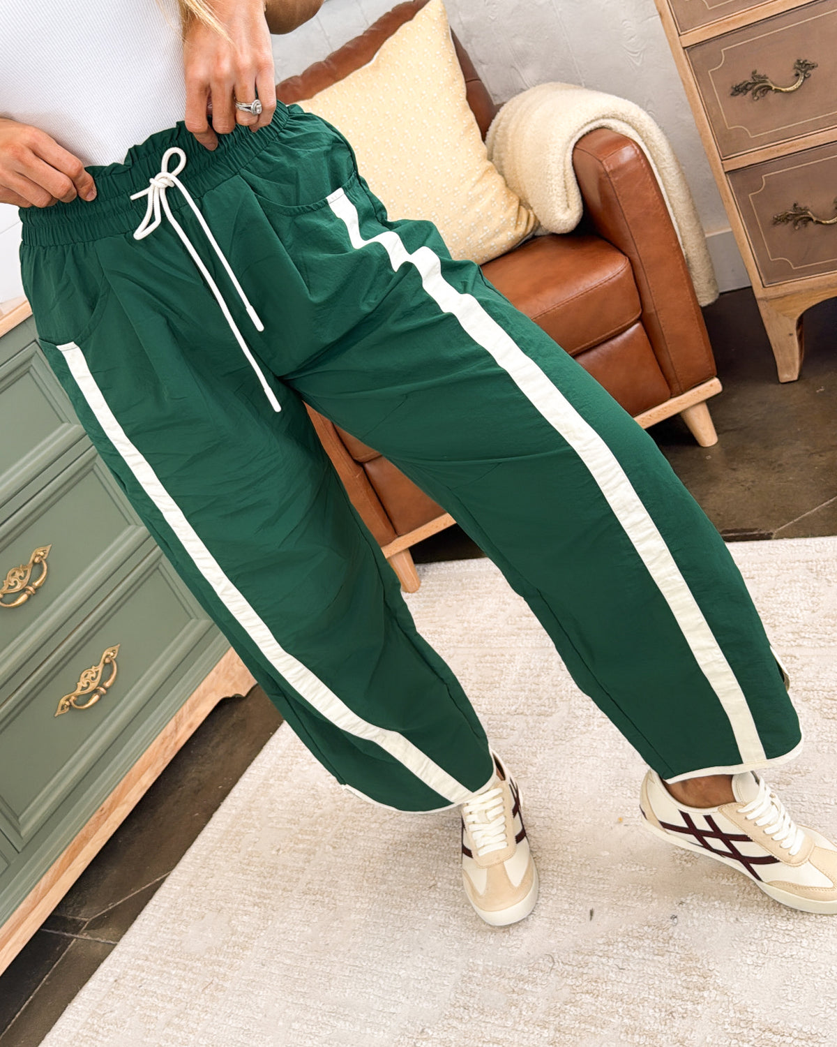Winning Streak Sporty Striped Barrel Pants