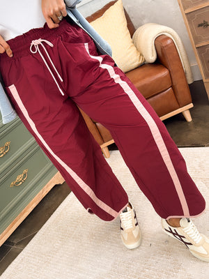 Winning Streak Sporty Striped Barrel Pants