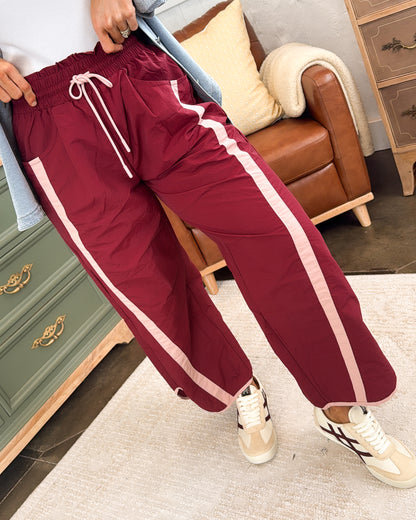 Winning Streak Sporty Striped Barrel Pants