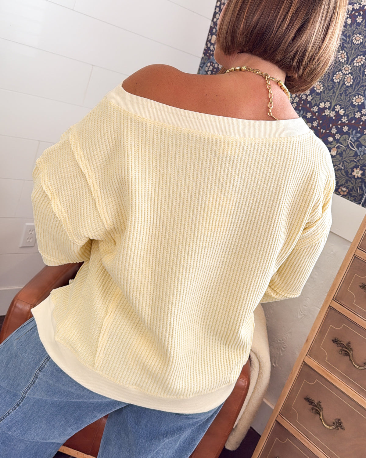 Weekend Retreat Waffle Knit Boat Neck Top