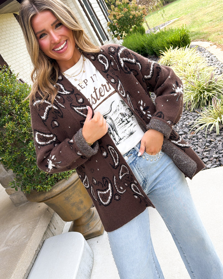 Gypsy Soul Paisley Open Front Sweater Cardigan
