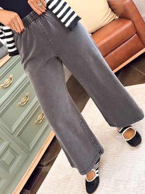 Day Drifter French Terry Denim Crop Wide Leg Pants