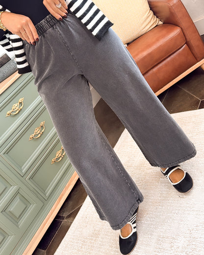 Day Drifter French Terry Denim Crop Wide Leg Pants
