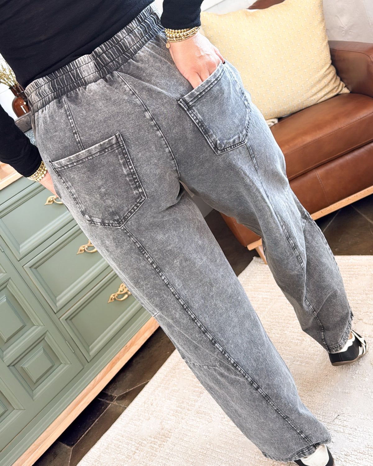 No Plans Needed French Terry Denim Barrel Pants