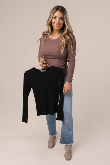 Fine Ribbed Crew Neck Top
