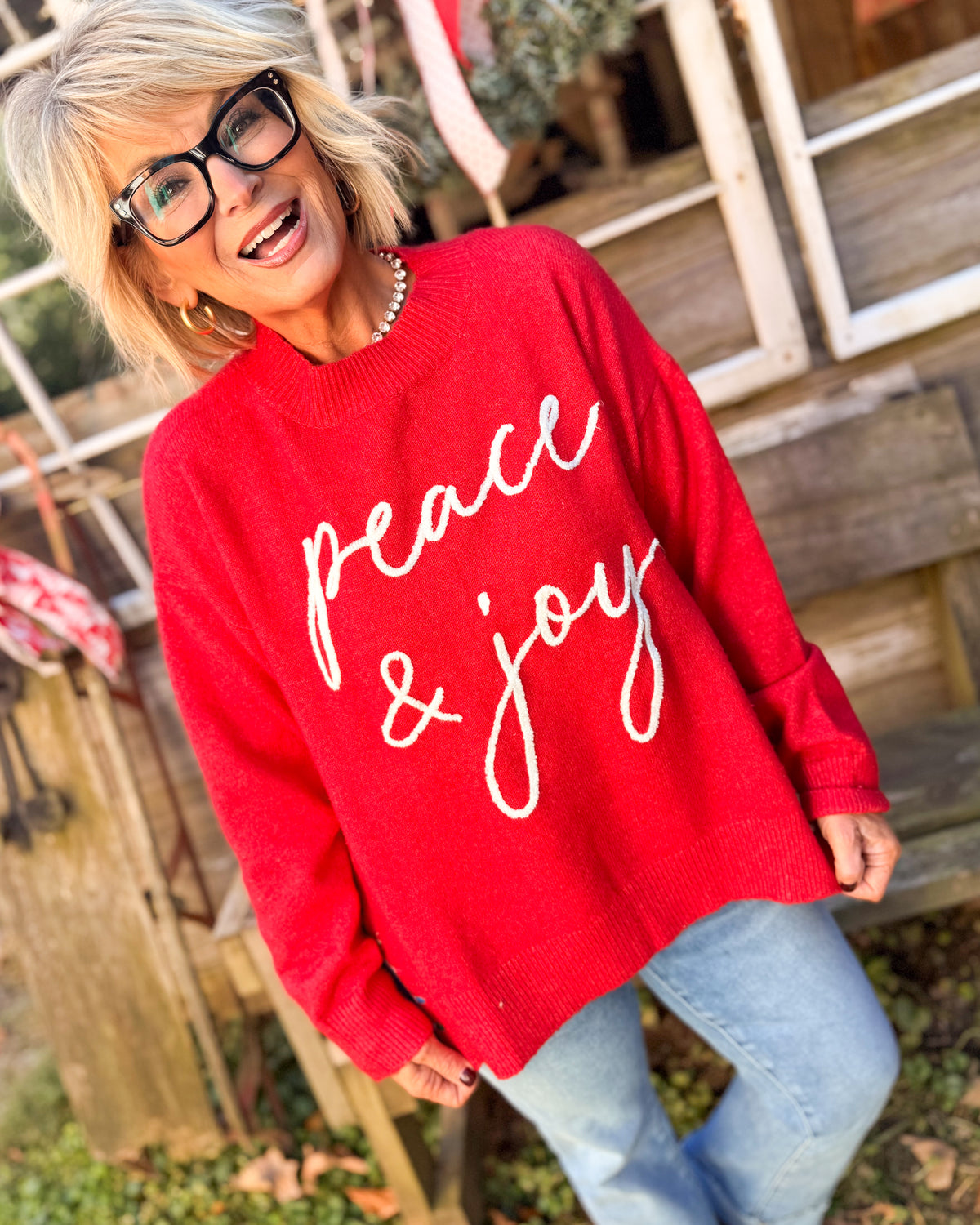 Peace & Joy Embroidered Contrast Detail Sweater