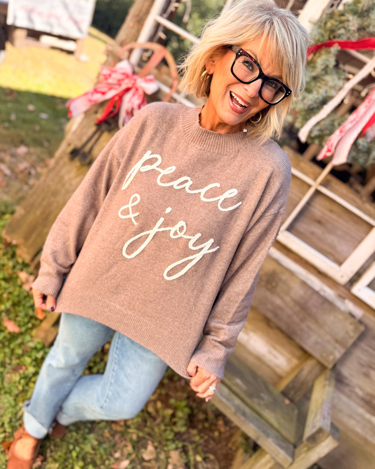 Peace & Joy Embroidered Contrast Detail Sweater