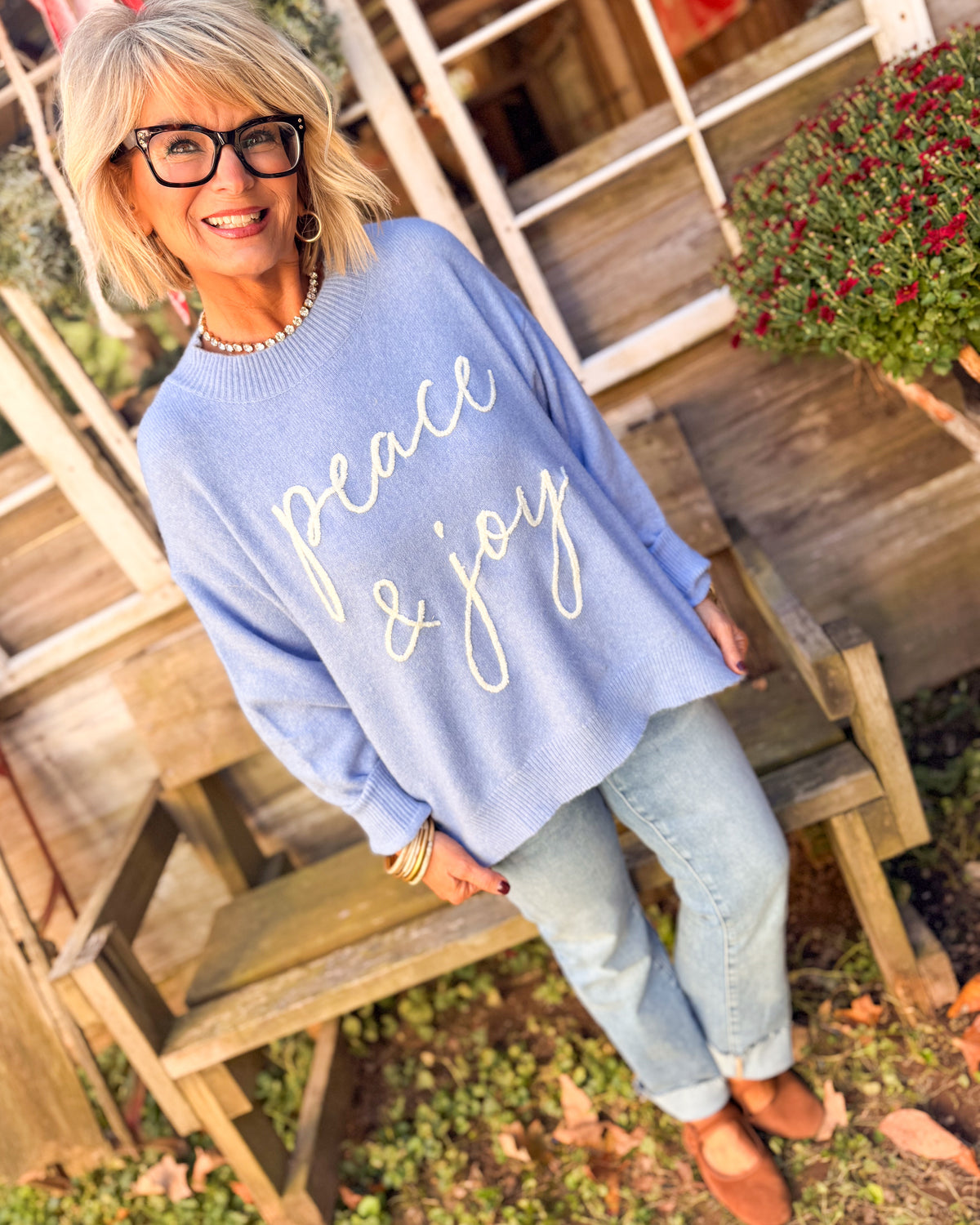 Peace & Joy Embroidered Contrast Detail Sweater