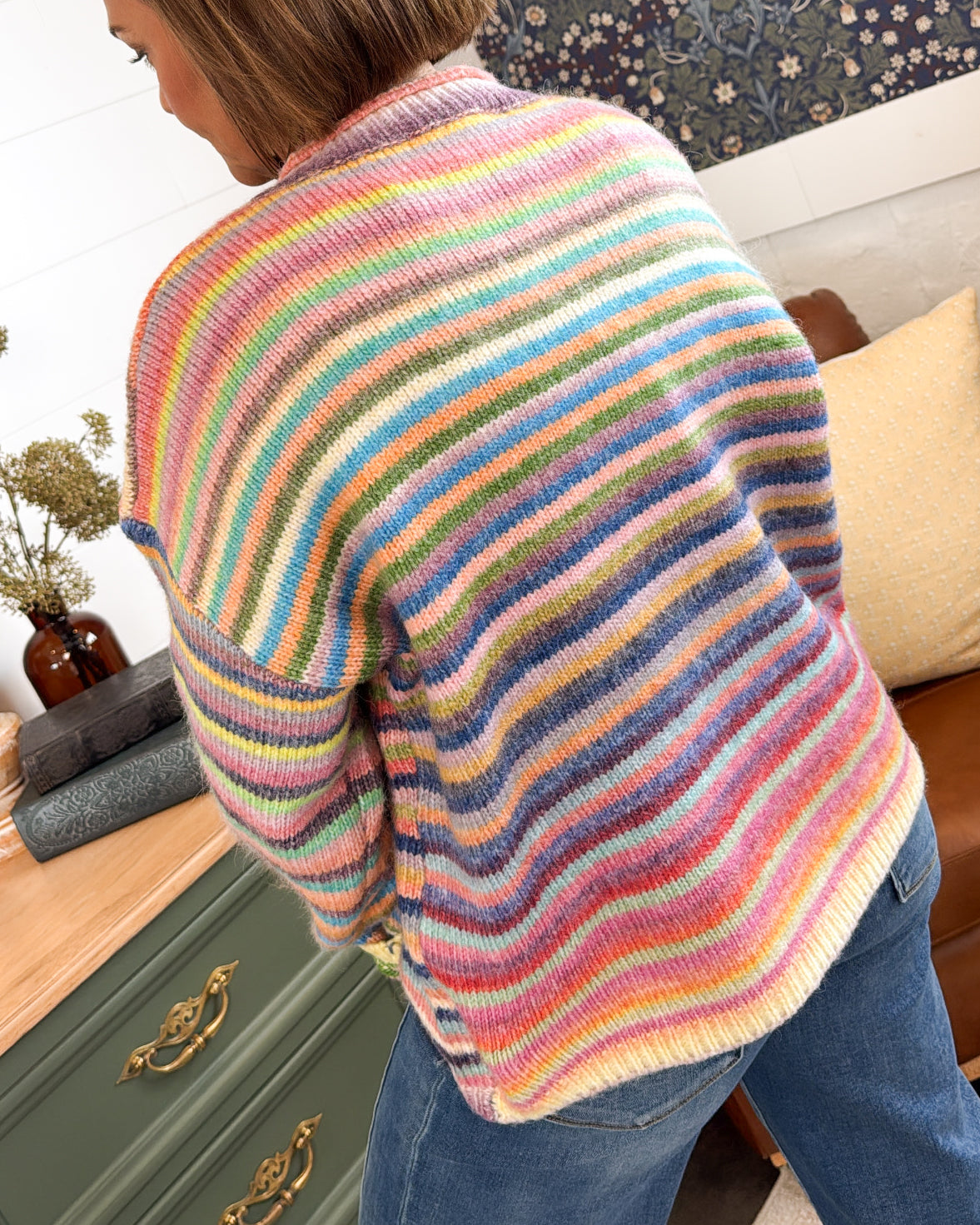 Living In Color Rainbow Striped Sweater Cardigan