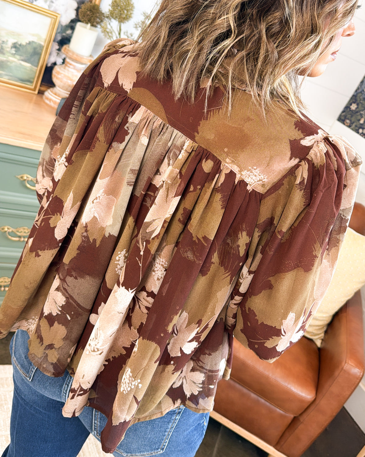 Watercolor Garden Floral Chiffon Blouse