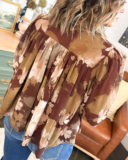 Watercolor Garden Floral Chiffon Blouse