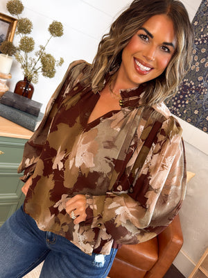 Watercolor Garden Floral Chiffon Blouse
