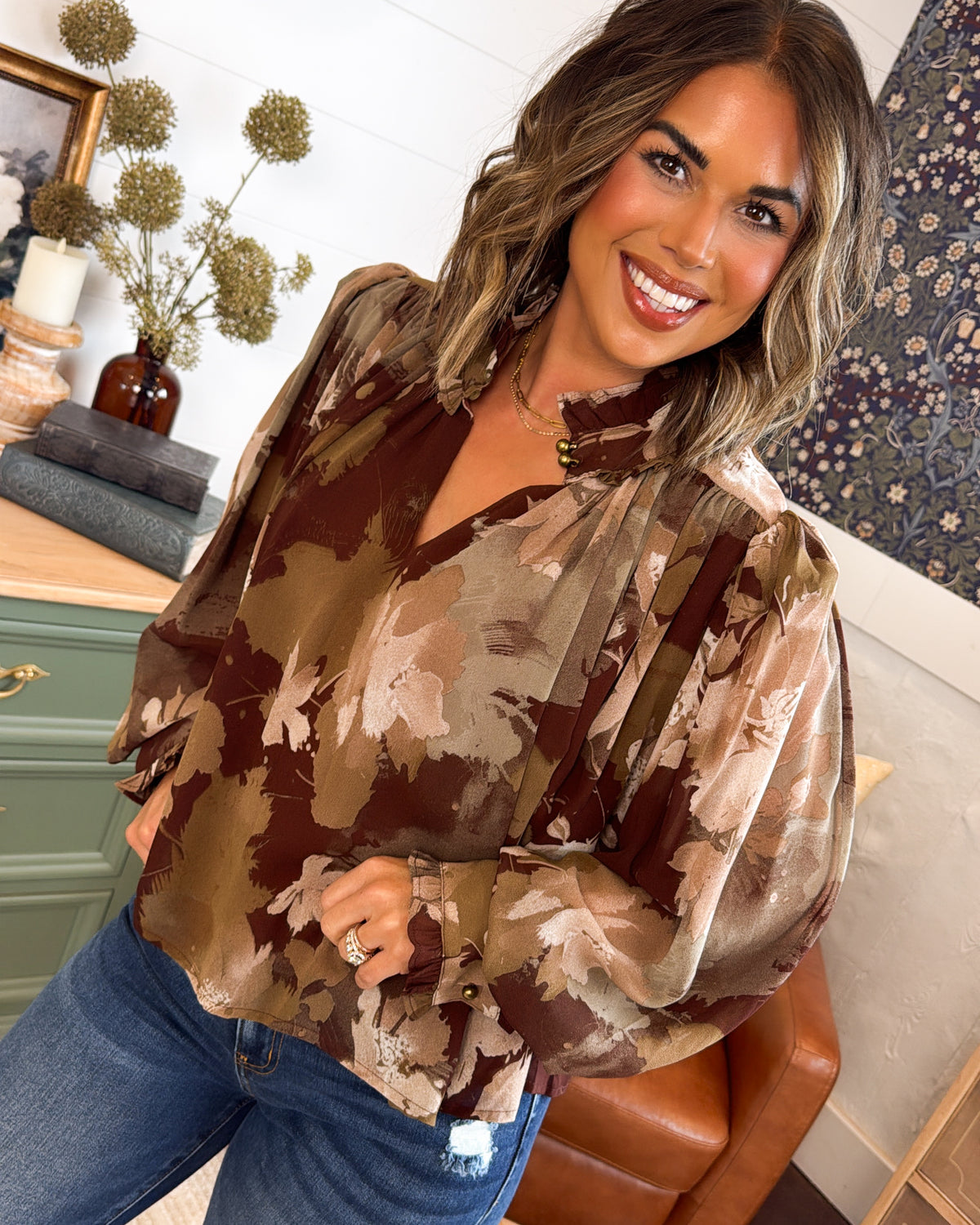 Watercolor Garden Floral Chiffon Blouse