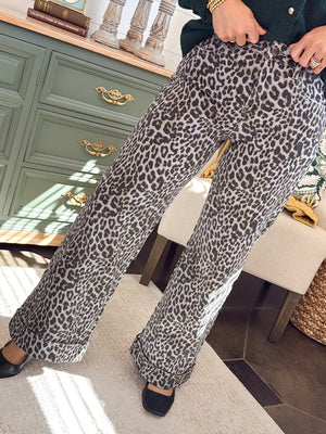 Mica Denim | Lola Leopard High Rise Crop Wide Leg Jeans