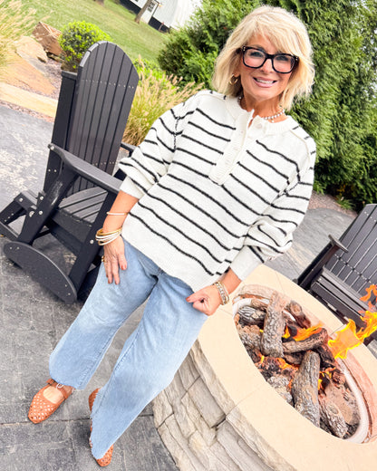 Crisp Mornings Striped Henley Sweater