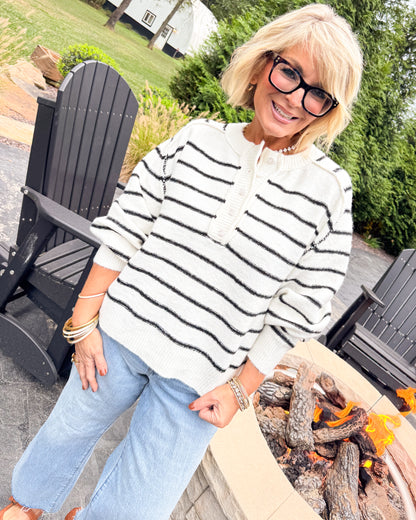 Crisp Mornings Striped Henley Sweater