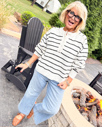 Crisp Mornings Striped Henley Sweater