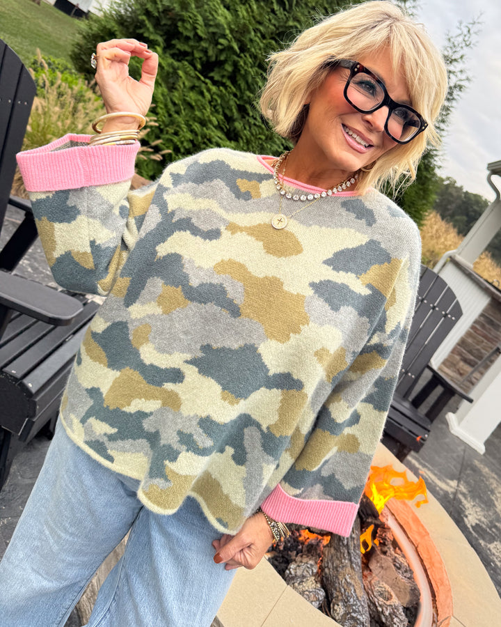 Camo Cutie Contrast Trim Sweater