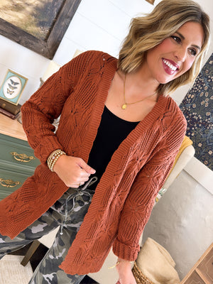 Autumn Stroll Open Front Pointelle Knit Cardigan